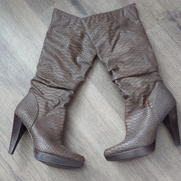 Carlos by Carlos Santana Shoes - Carlos Santana Obsession Brown Snakeskin - Platform Knee-High Boots - 7 1/2